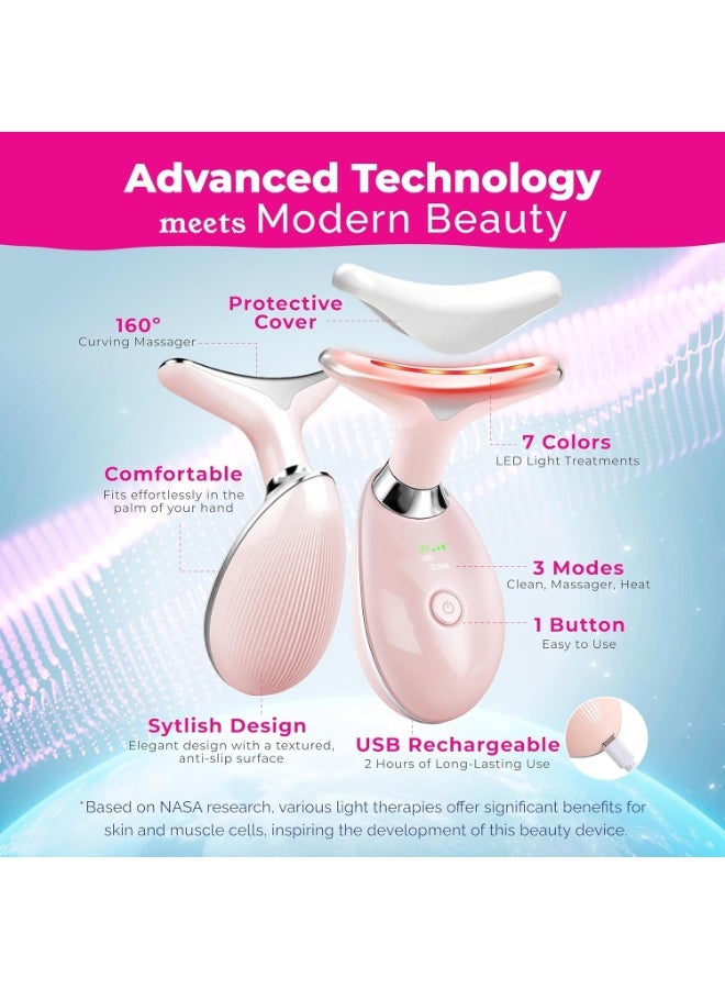 Face Massager, Face Beauty Device, Facial Lifting Therapy Machine EMS Face Massager Anti Wrinkle Skin Tightening Reduce Double Chin Skin Care Tools 7 Colour Modes- Pink - Image 4